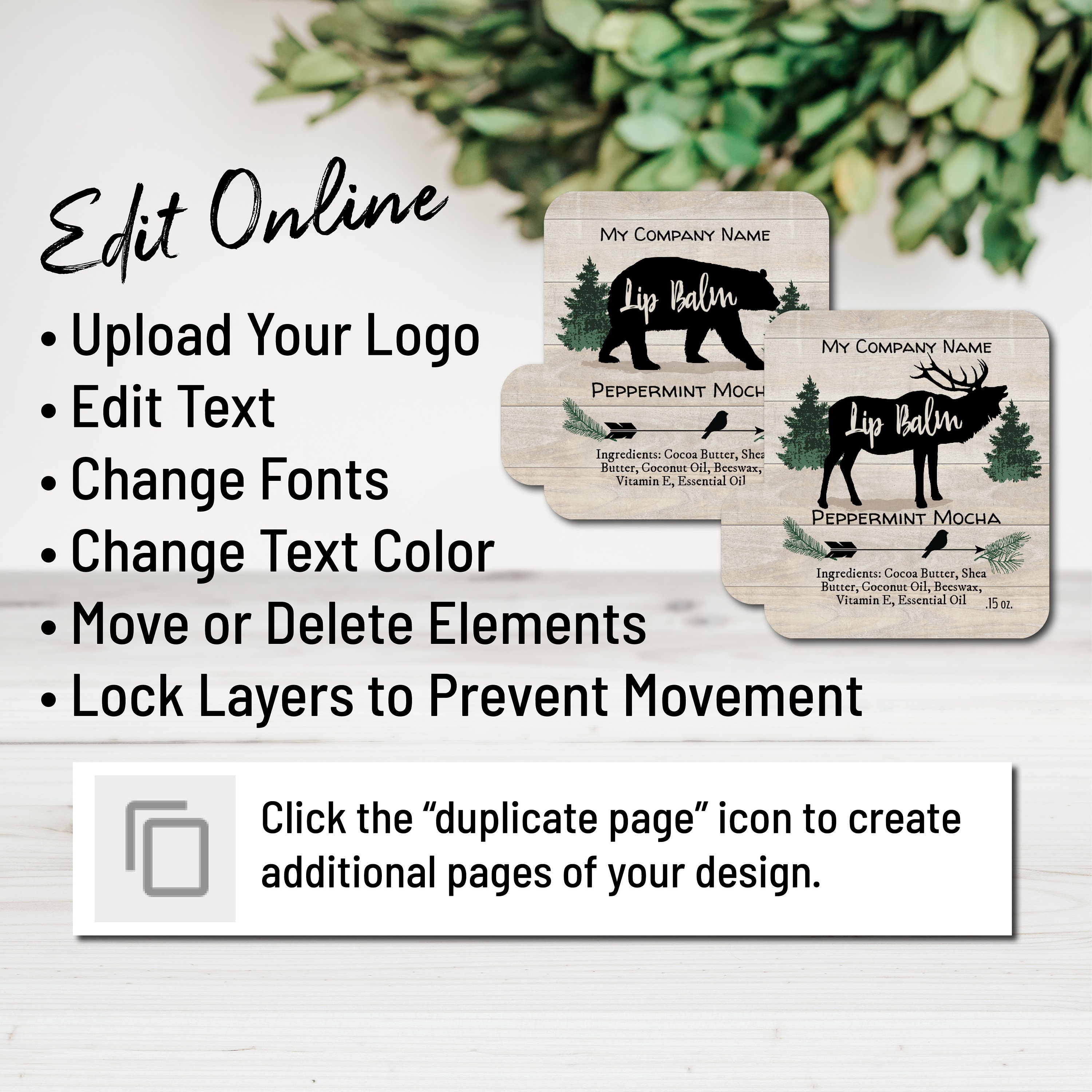 Editable Lip Balm Label Template Silhouette Bear and Elk. - Etsy