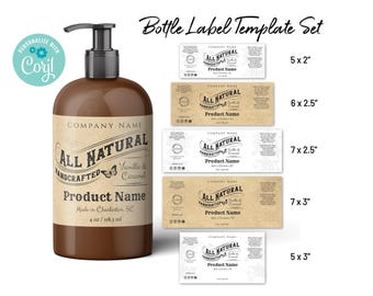 Label Template 2, 4, 8 & 12 oz Bottles, Customize, Download, Print. Kraft Paper Cosmetic Wrap Around Labels for Mason Jars, Amber Bottles.