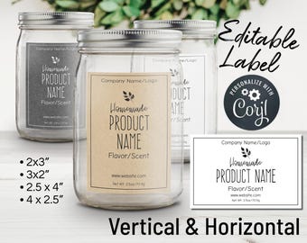 Natural & Sophisticated Product Label Template. Labels for Jars, Mason Jars, Homemade Food, Canning, Wax Melt. Edit Online, Download + Print