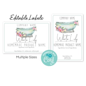 Editable Label Template Watercolor Bathtub. Customize w/ Corjl Online. Download & Print. Printable Labels for Jars, Bottles, Wax Melts, Tags