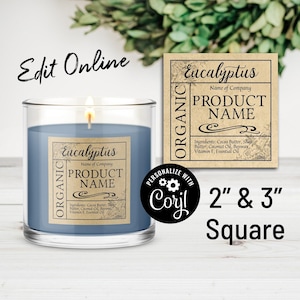 Apothecary 2" 2.5" 3" Square Product Label Template. Custom Packaging Labels for Jars, Gifts, Candles, Roller Bottles. Packaging Edit Online