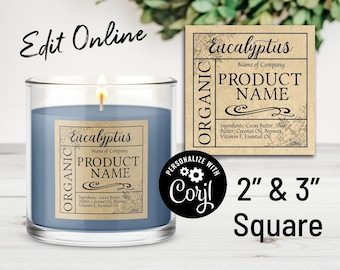 Apothecary 2" 2.5" 3" Square Product Label Template. Custom Packaging Labels for Jars, Gifts, Candles, Roller Bottles. Packaging Edit Online