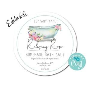 Editable Product Label for Jars, Candles, Soap, Stickers. Circle Watercolor Bathtub. Edit Product Label Template Online, Download & Print.