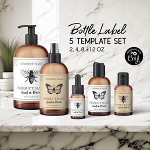 Modèle d'étiquette de bouteille d'apothicaire Bee & Butterfly 2, 4, 8, 12 oz Modifiez, téléchargez, imprimez. Envelopper les étiquettes pour les pots de cosmétiques, les bouteilles ambrées.