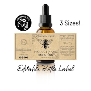 Bearbeitbare Flaschenetikettenvorlage, Apothekerbiene und Schmetterling. Anpassen mit Corjl Online. Herunterladen & ausdrucken. Bearbeitbares druckbares Etikett. 1-2 Unze.