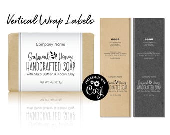 Natural & Sophisticated Vertical Soap Labels, Editable Soap Label Sticker Template, Wrap Around Label. Personalize Online, Download Print.