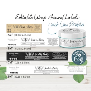 1" Wrap Around Label Template for Short, Low Profile Jars. Label, 2, 4, 6 oz Tin Container, Candle Labels. Honey Bee Clean & Simple Design.