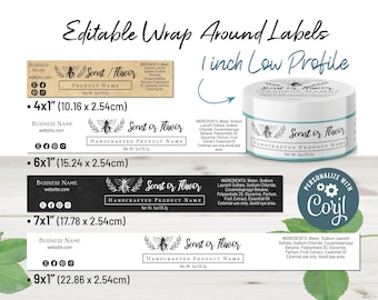 1" Wrap Around Label Template for Short, Low Profile Jars. Label, 2, 4, 6 oz Tin Container, Candle Labels. Honey Bee Clean & Simple Design.