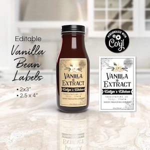 Étiquette vanille maison, modèle d'étiquette d'extrait de vanille, étiquettes vanille pour bocaux, bougies, parfum d'ambiance, épices. Modifiez en ligne, téléchargez et imprimez.