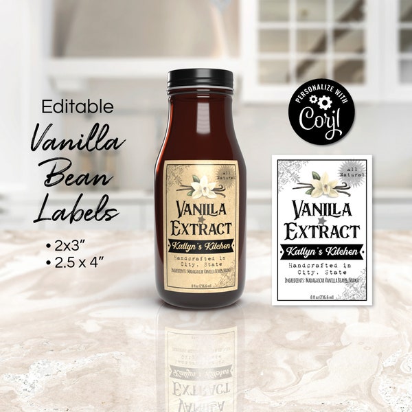 Etiqueta de vainilla casera, plantilla de etiqueta de extracto de vainilla, etiquetas de vainilla para frascos, velas, spray para habitaciones, especias. Edite en línea, descargue e imprima.