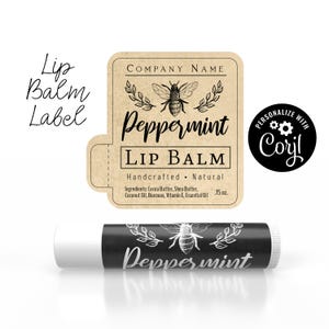 Editable Lip Balm Label - Clean and Simple Design with Bee. Personalize, Customize w/ Corjl Online, Download & Print. Chapstick Tube Labels.