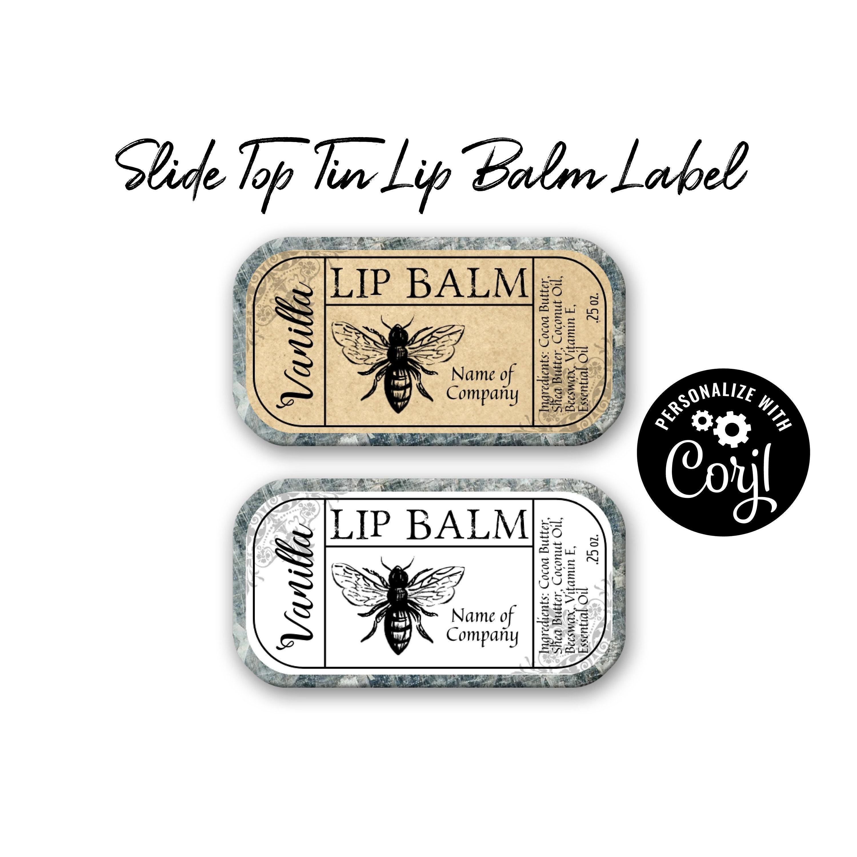 Slide Top Tin Container Lip Balm Label Sticker Template. Apothecary Bee Design. Lip Balm or Gloss Tin Label. Edit online, Download & Print.