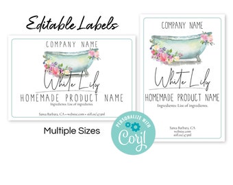 Editable Label Template Watercolor Bathtub. Customize w/ Corjl Online. Download & Print. Printable Labels for Jars, Bottles, Wax Melts, Tags