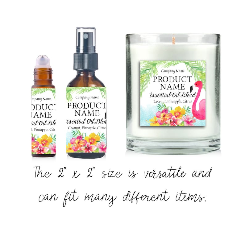 Editable 2 Square Label Tropical Beach Bags Bottles Download /& Print Candles Customize in Corjl Online For Stickers and Jars Soap