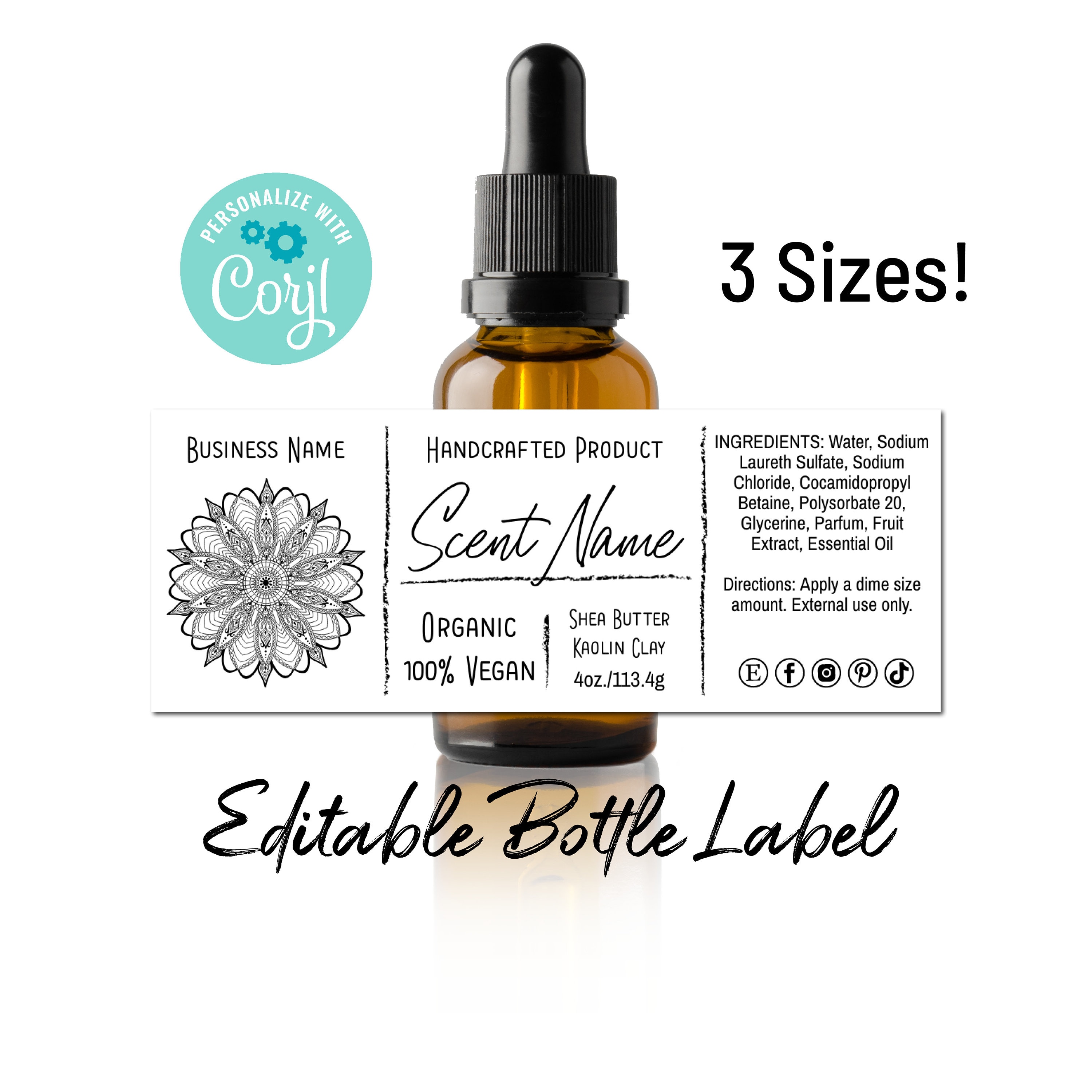 Amber Bottle Jar Label Template Mandala Design. Edit Etsy