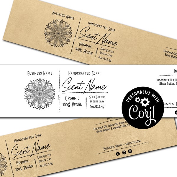 Editable Soap Label Template - Mandala Soap Label Design. Printable Custom Soap Labels. Personalize w/ Corjl Online. Download & Print.