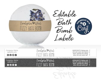 Natural & Sophisticated Editable Bath Bomb Label Template. Printable Bath Bomb Label Packaging. Personalize Design Online, Download, Print.