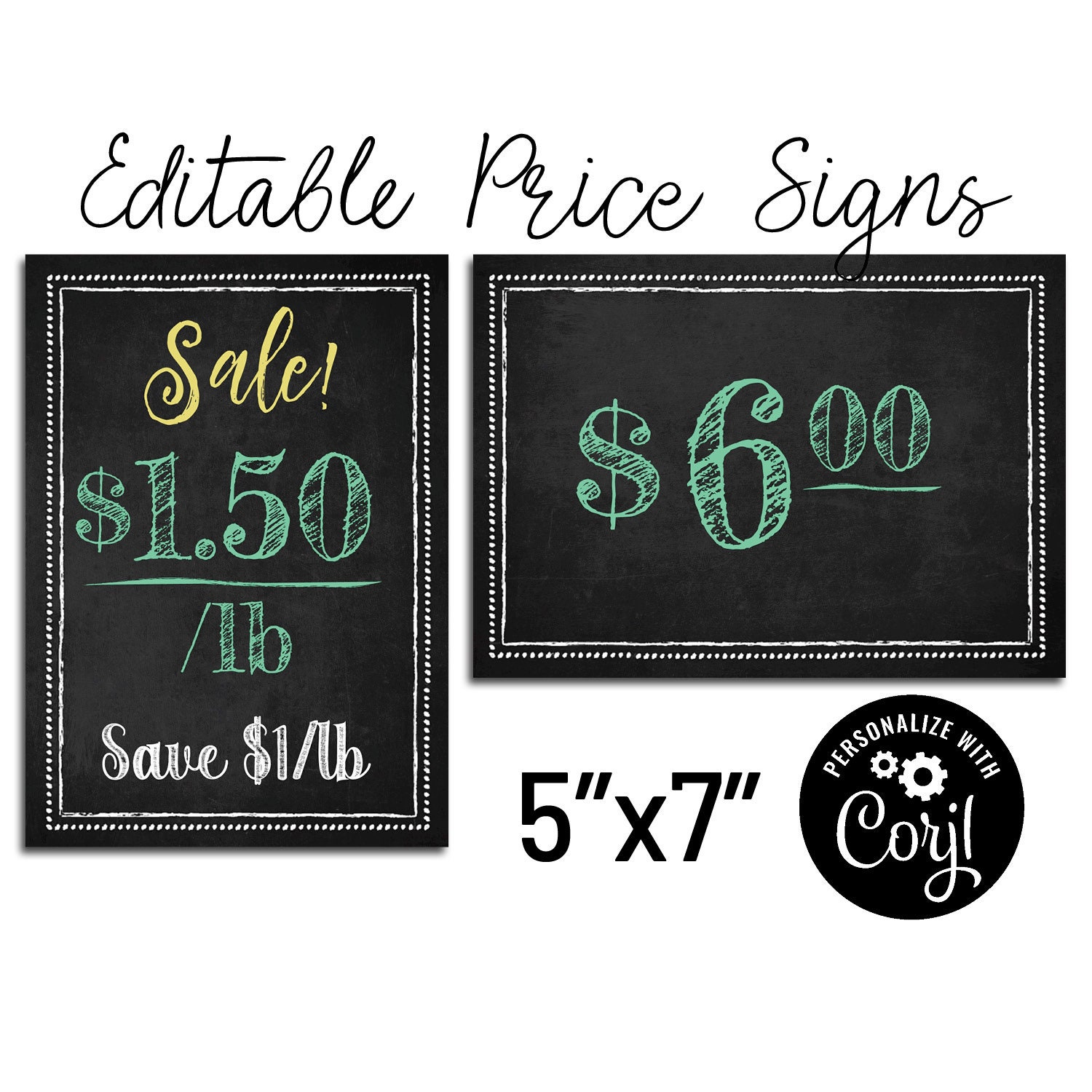 Store Price Sign. Editable Chalkboard 5x7. Etsy