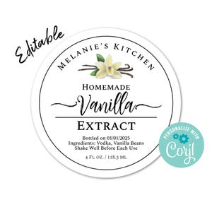 Etiqueta de vainilla casera, plantilla de etiqueta de extracto de vainilla, etiquetas redondas para frascos, velas, aerosol de ambiente, especias. Edite en línea, descargue e imprima.