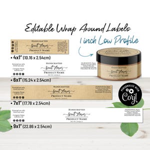 1 &quot;Wrap-Around-Etikett Vorlage für kurze, flache Gläser. Produktetikett, 2, 4, 6 oz Dosenbehälter, Kerzenetiketten. Einfach natürliches Design.