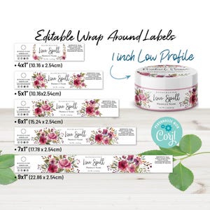 1" Wrap Around Label Template for Short Jars, Low Profile Jar Labels, 2, 4, 6 oz Tin Container Labels. Floral Watercolor Body Butter Labels.