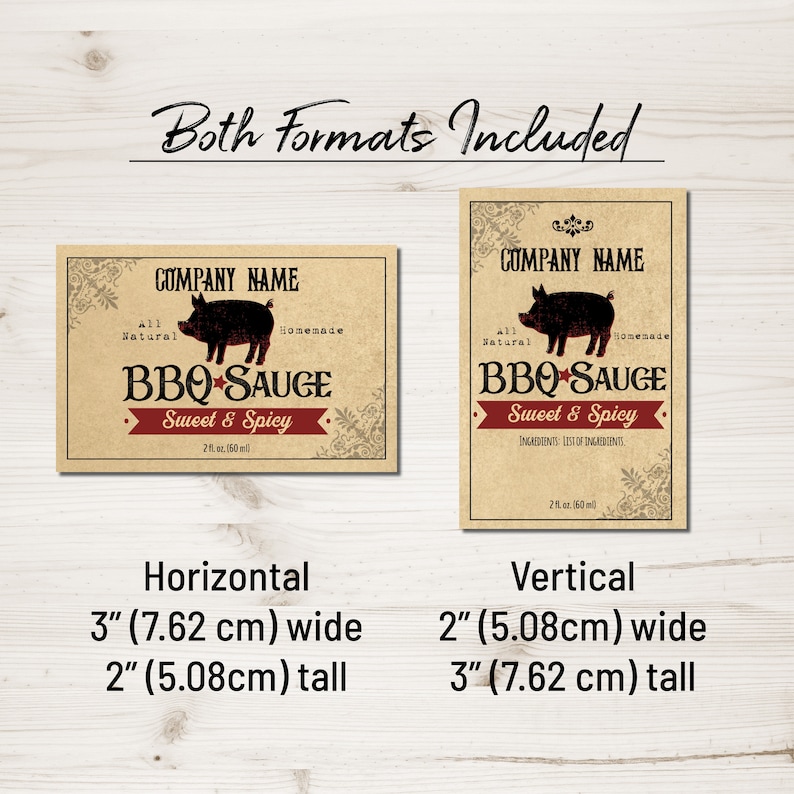 BBQ Sauce Label With Pig. Label Template. 2x3 Sticker Etsy