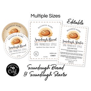 Plantilla de panadería Cottage Law para pan de masa madre. Etiqueta de alimentos, etiqueta de caja de panadería casera. Lista de ingredientes. Etiqueta de instrucciones para la masa madre, tarjeta