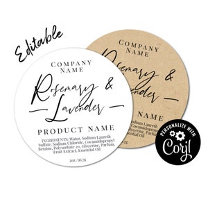 Editable Circle Label Template, Custom Digital Product Sticker Template. Personalize, Download & Print. Round Labels for Jars, Candles. DS03