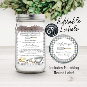 Mason Jar Cookie Mix Label. Editable Chocolate Chip Cookie, Brownie Mix, Pie Filling Mason Jar Label. Customize Online, Download & Print.