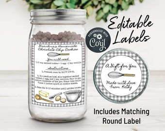 Mason Jar Cookie Mix Label. Editable Chocolate Chip Cookie, Brownie Mix, Pie Filling Mason Jar Label. Customize Online, Download & Print.