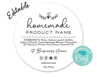 Product Label Template, Custom Product Packaging Sticker. Personalize, Download & Print. Ingredient Label for Jars, Candles, Food, Bakery.