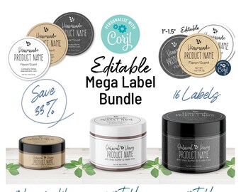 Wrap Around Label Template Bundle for Jars, 2, 4, 6, 8 oz Jar Labels, Tin Container, Natural & Sophisticated Candle, Body Butter Labels.