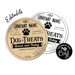 Dog Treats or Paw Balm Label Template, Custom Digital Pet Product Sticker. Edit, Download & Print. Packaging Labels for Jars, Bags, Bakery.