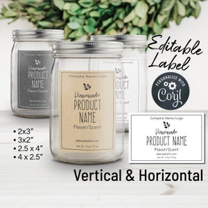 Plantilla de etiqueta de producto natural y sofisticada. Etiquetas para frascos, tarros de cristal, comida casera, conservas y cera fundida. Edita en línea, descarga e imprime.