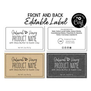 Ingredient Label Template, Front & Back Product Labels. Edit Online, Download, Print. Natural Sophisticated Printable Labels for Jars, Soap.
