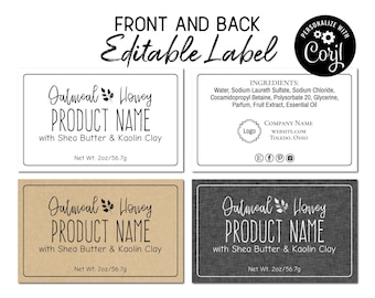 Ingredient Label Template, Front & Back Product Labels. Edit Online, Download, Print. Natural Sophisticated Printable Labels for Jars, Soap.
