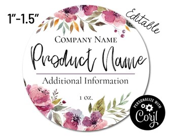 Mini 1"-1.5" Floral Watercolor Round Label Sticker. Product Label Template. Edit Online, Download & Print. Custom Labels for Jars, Bottles.