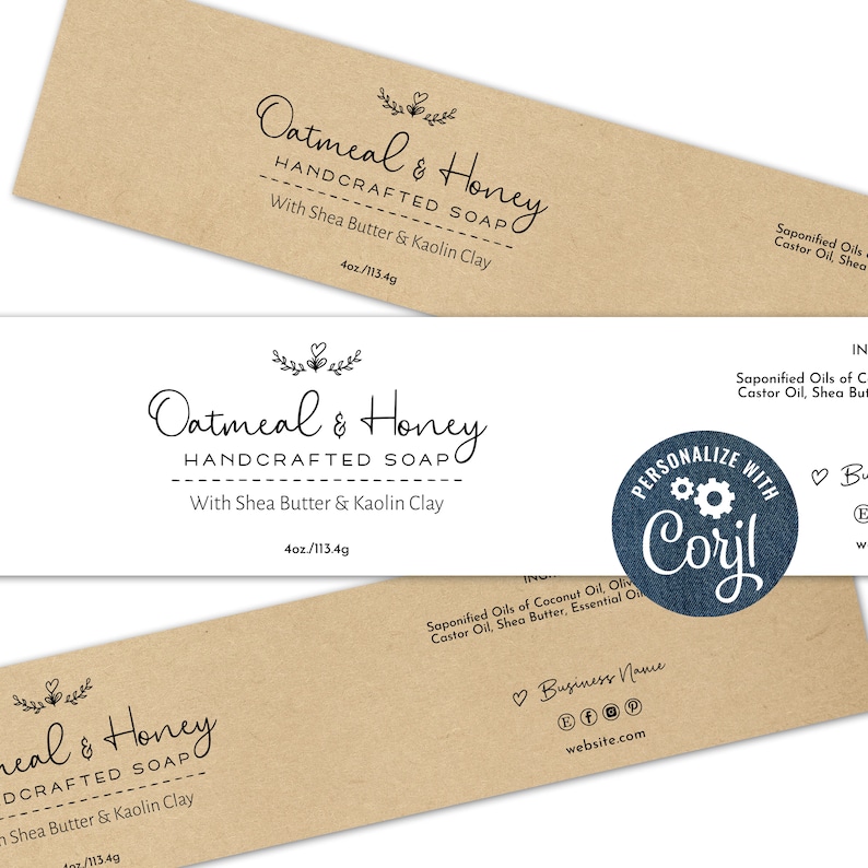 Soap Labels, Editable Soap Template for Large and Small Soaps. Printable Custom Wrap Around Label. Personalize Online, Download & Print. image 1