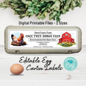 Egg Carton Label Template. Dozen & Half Dozen Egg Carton Templates. Custom Poultry and Egg Farm DIY Sticker Label. Edit, Download and Print.