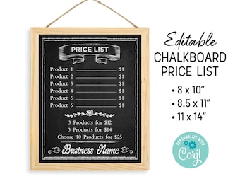 Chalkboard Store Sign for Prices. Small Business Signs for Farmer's Market, Craft Fair, Art Show, Farm, Salon. Edit Template, Download Print