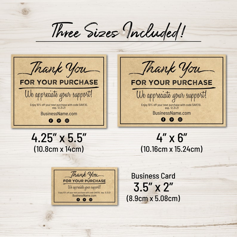 Editable Thank You for Your Purchase Order Insert Cards With - Etsy