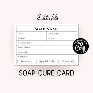 Soap Cure Card, Editable Soap Batch Card. Soap Cure Shelf Rack Organization Card. Editable Digital File, DIY Edit Online, Download + Print.