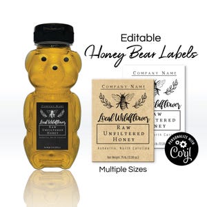 Honey Bear Label Template. Honey Bee Labels for Honey Bear Containers, Jars, Pots. Custom Wedding Honey Label. Edit Online, Download & Print