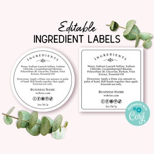 Ingredient Label Template, Custom Product Packaging Sticker. Personalize, Download & Print. Back Label for Jars, Candles, Food, Bakery.
