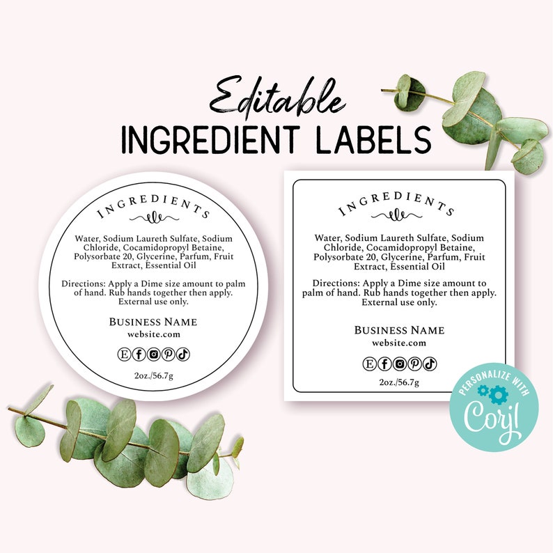 Ingredient Label Template, Custom Product Packaging Sticker. Personalize, Download & Print. Back Label for Jars, Candles, Food, Bakery. image 1