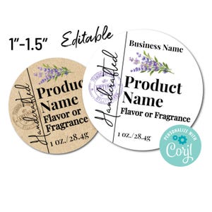 Mini 1&quot;-1.5&quot; Editable Garden Stamp Circle Product Label Template. Small Round Labels for Jars, Tubes, Sticker, Spices. Edit, Download, Print