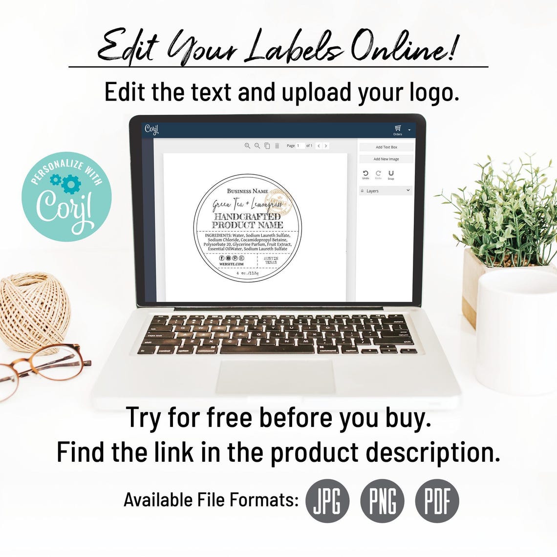 Round & Square Product Label Template, Custom Digital Ingredient ...