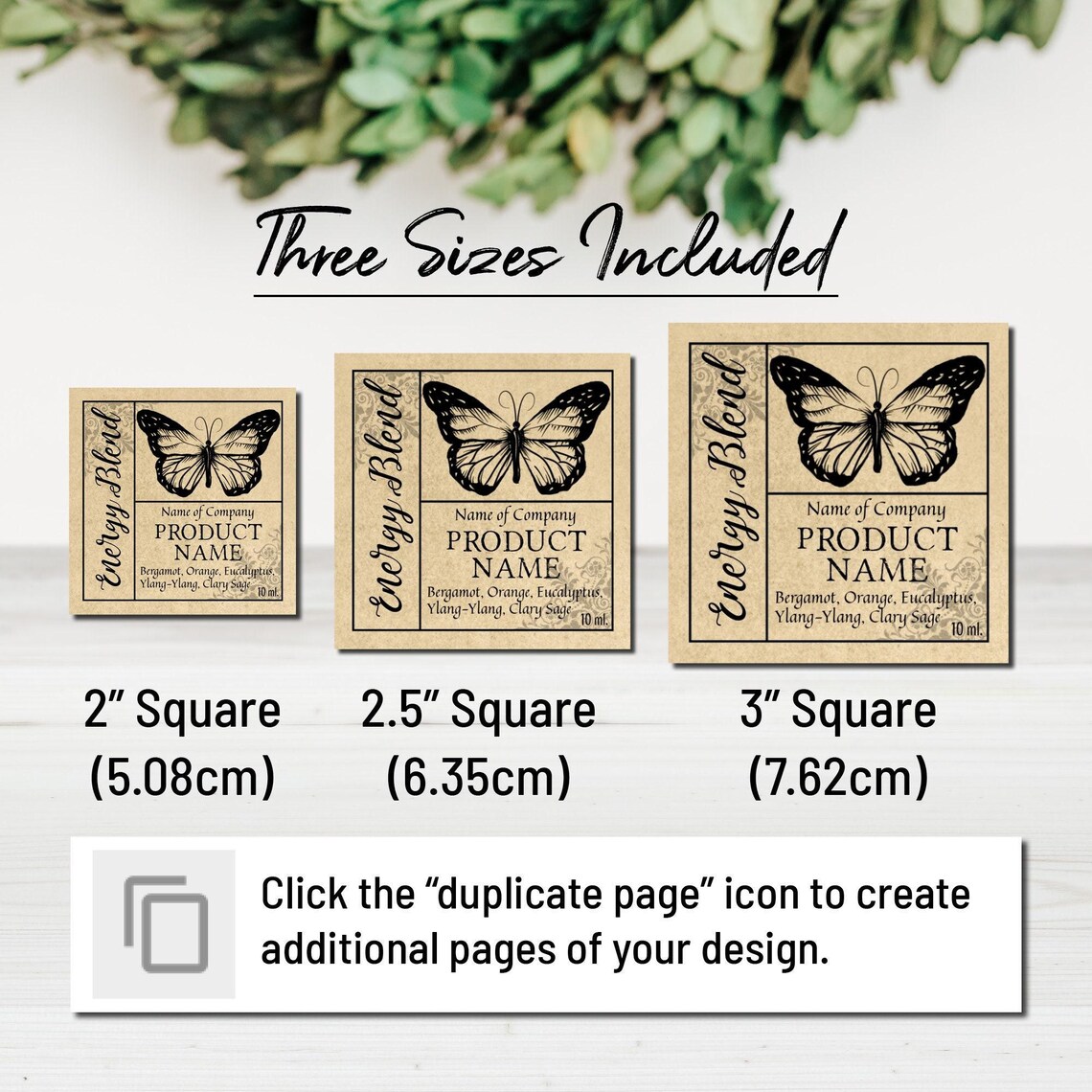 Editable Square Product Label Template- Apothecary Butterfly. 2-3 ...