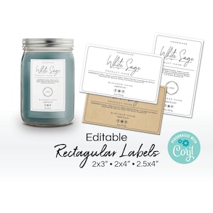 Modèle d'étiquette de produit pour bocaux, bougies, fonte de cire, nourriture. Emballage fait main imprimable. Étiquette kraft personnalisée, édition en ligne et téléchargement. 2x3 2x4