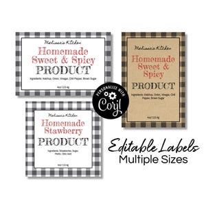 Country Check Label Template. Ingredient Sticker Labels for Jars, Homemade Food, Jams, BBQ Sauce Rub, Spice Bottles. Edit, Download & Print.